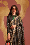 Black Banarasi Silk Viscose Saree With Blouse Piece