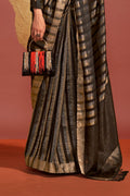 Black Banarasi Silk Viscose Saree With Blouse Piece