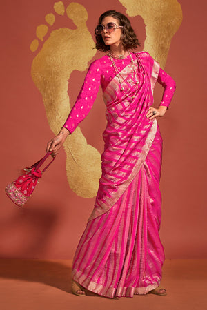 Pink Banarasi Silk Viscose Saree With Blouse Piece