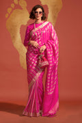 Pink Banarasi Silk Viscose Saree With Blouse Piece