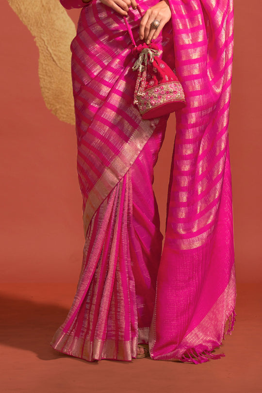 Pink Banarasi Silk Viscose Saree With Blouse Piece