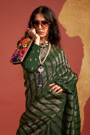 Green Banarasi Silk Viscose Saree With Blouse Piece
