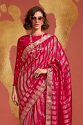 Pink Banarasi Silk Viscose Saree With Blouse Piece