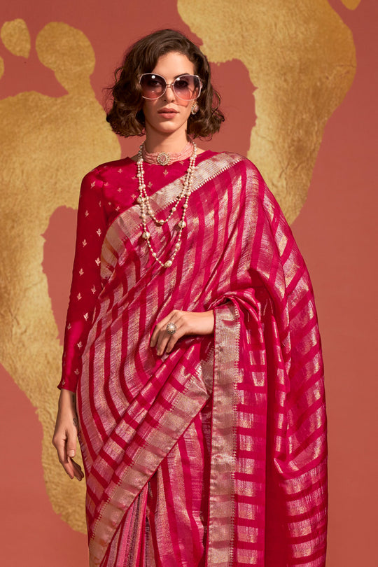 Pink Banarasi Silk Viscose Saree With Blouse Piece