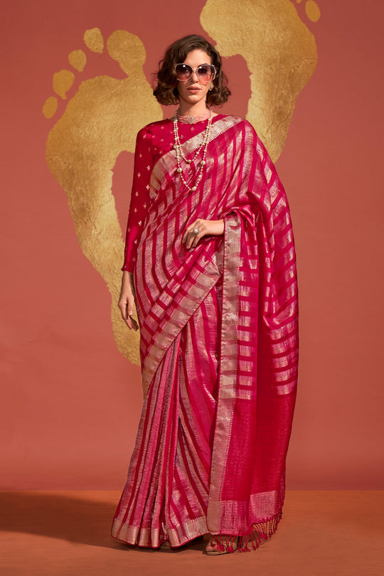 Pink Banarasi Silk Viscose Saree With Blouse Piece