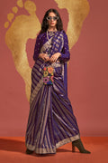 Navy Blue Banarasi Silk Viscose Saree With Blouse Piece