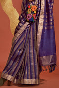 Navy Blue Banarasi Silk Viscose Saree With Blouse Piece