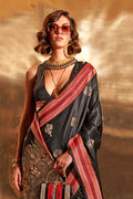 Black Banarasi Silk Saree With Blouse Piece