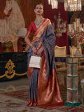 Blue And Red Pashmina Saree