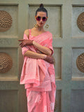 Flamingo Pink Cotton Lucknawi Saree