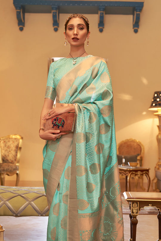 Cyan Blue Banarasi Saree