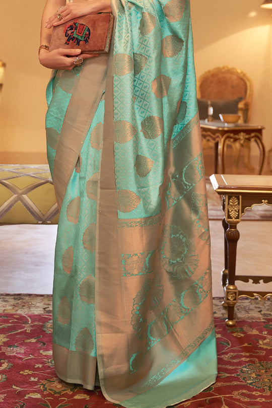 Cyan Blue Banarasi Saree