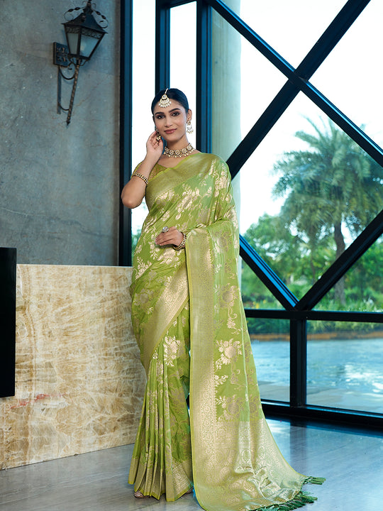Crepe Silk Banarasi Silk Saree With Blouse Piece