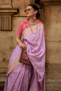 Lavender Soft Silk Saree With Blouse Piece