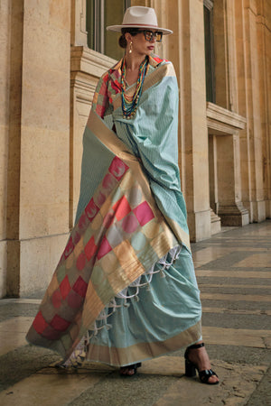 Sky Blue Soft Silk Saree With Blouse Piece