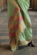 Pista Green Soft Silk Saree With Blouse Piece