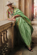 Pista Green Soft Silk Saree With Blouse Piece