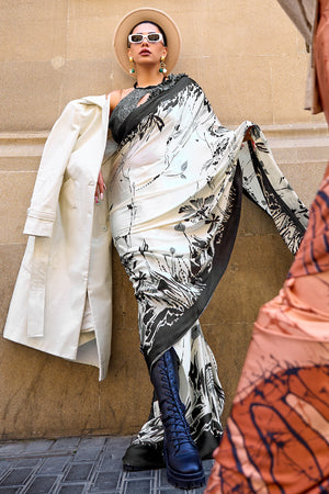 Black And White Digital Print Saree