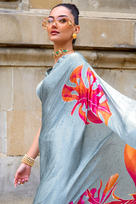 Coin Grey Digital Print Saree