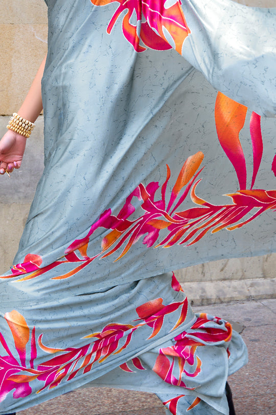 Coin Grey Digital Print Saree