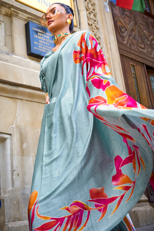 Coin Grey Digital Print Saree