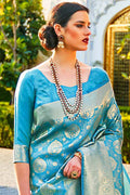 Sky Blue Woven Kanjivaram Saree - Special Wedding Edition