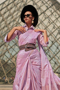Lavender Satin Silk Saree With Blouse Piece