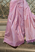 Lavender Satin Silk Saree With Blouse Piece