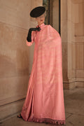 Pink Satin Silk Saree With Blouse Piece