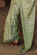 Green Satin Silk Saree With Blouse Piece