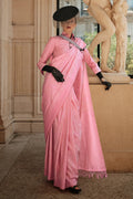 Pink Satin Silk Saree With Blouse Piece