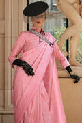 Pink Satin Silk Saree With Blouse Piece