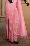 Pink Satin Silk Saree With Blouse Piece
