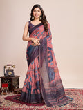 Light Pink Linen Blend Saree With Blouse Piece