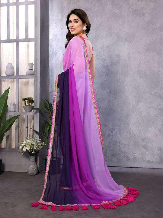 Purple Georgette Saree With Blouse Piece