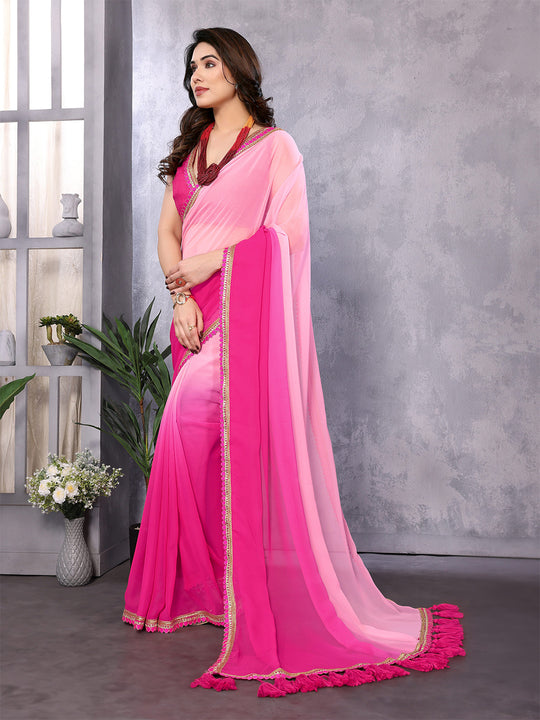 Pink Georgette Saree With Blouse Piece