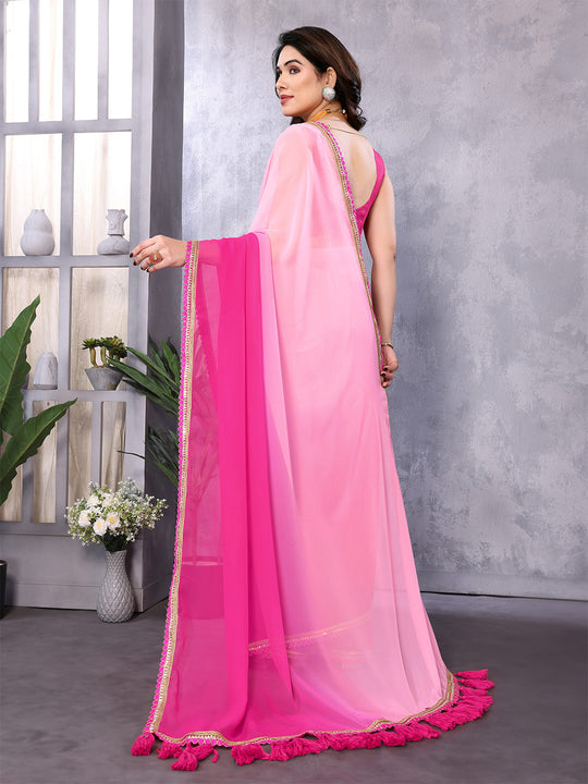 Pink Georgette Saree With Blouse Piece