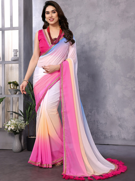 Multi Georgette Saree With Blouse Piece