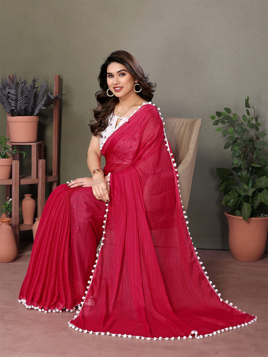 Red  Banglori Saree With Blouse Piece