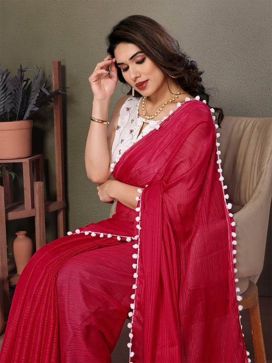 Red  Banglori Saree With Blouse Piece