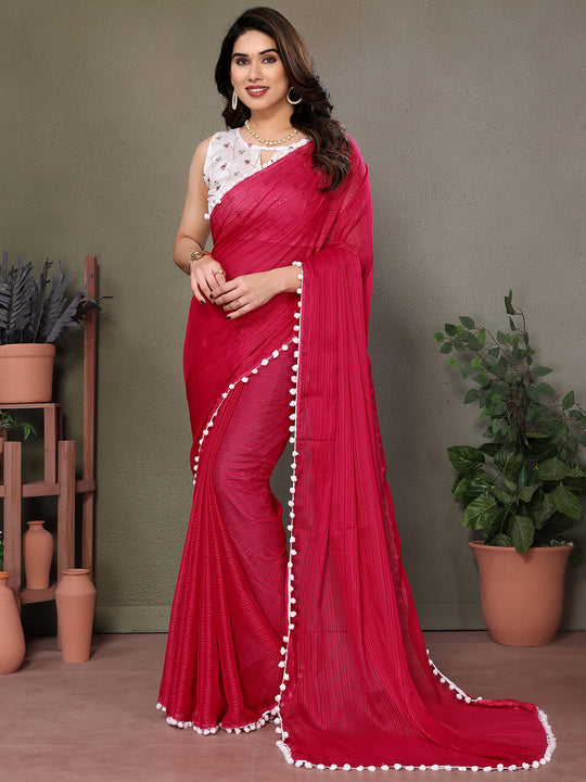 Red  Banglori Saree With Blouse Piece
