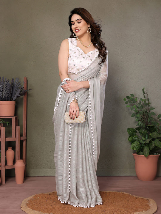 Grey Banglori Saree With Blouse Piece