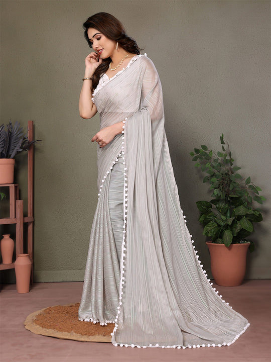 Grey Banglori Saree With Blouse Piece