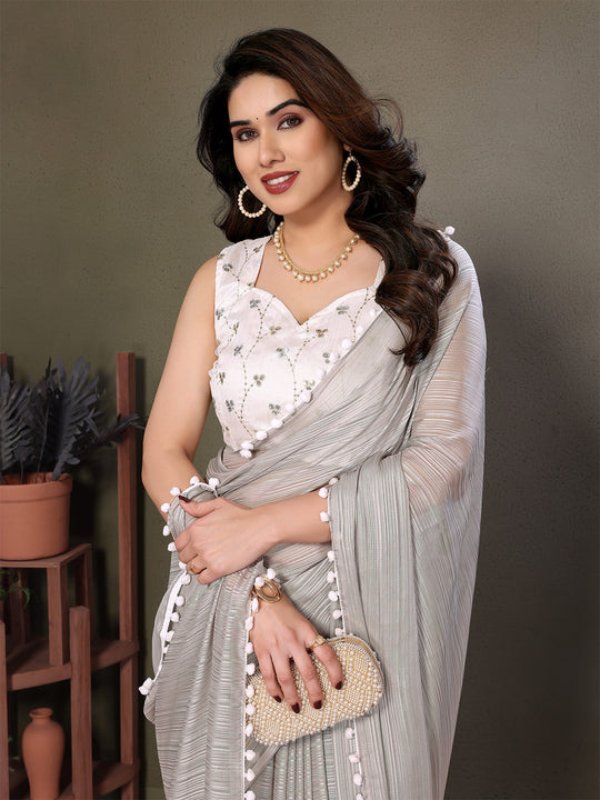 Grey Banglori Saree With Blouse Piece