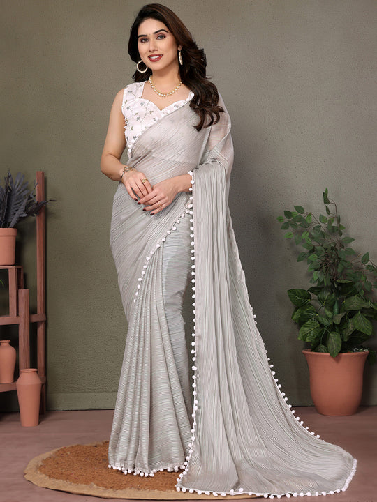 Grey Banglori Saree With Blouse Piece