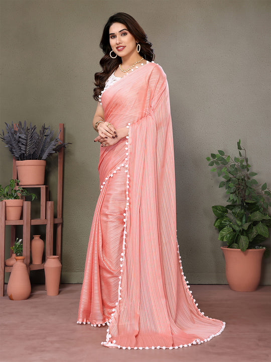 Peach Banglori Saree With Blouse Piece