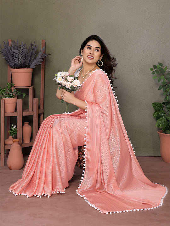 Peach Banglori Saree With Blouse Piece