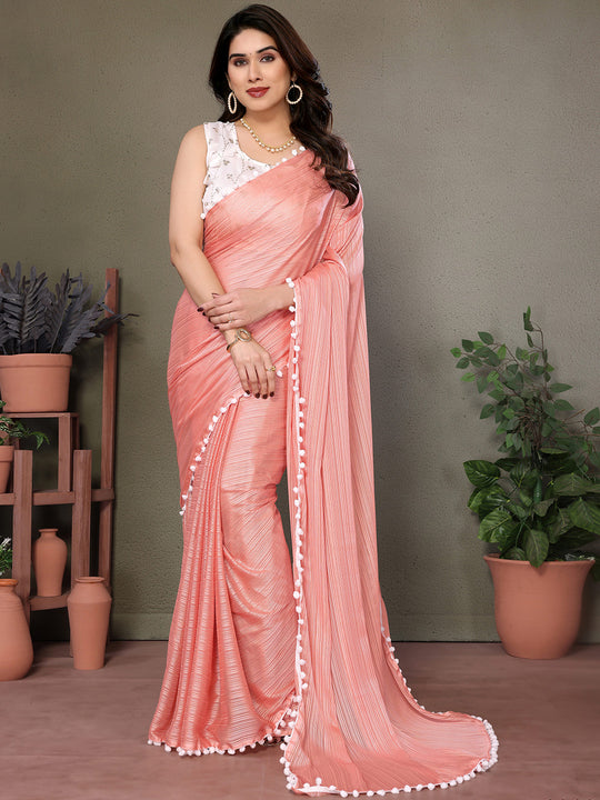 Peach Banglori Saree With Blouse Piece