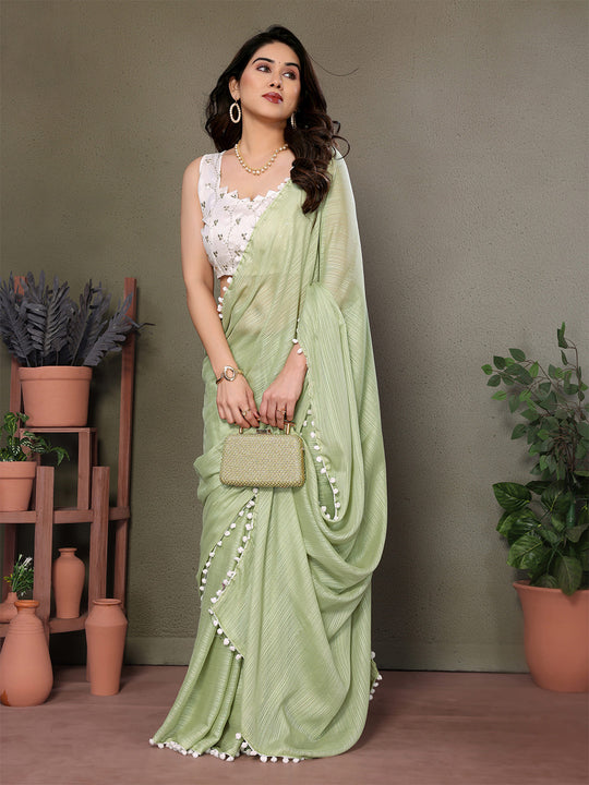 Pista Banglori Saree With Blouse Piece