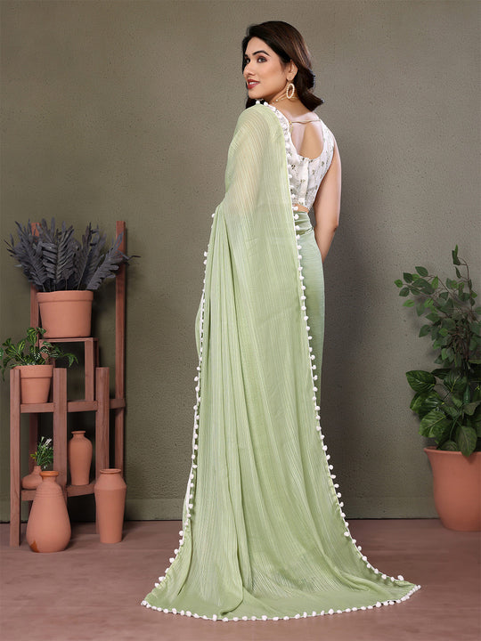 Pista Banglori Saree With Blouse Piece
